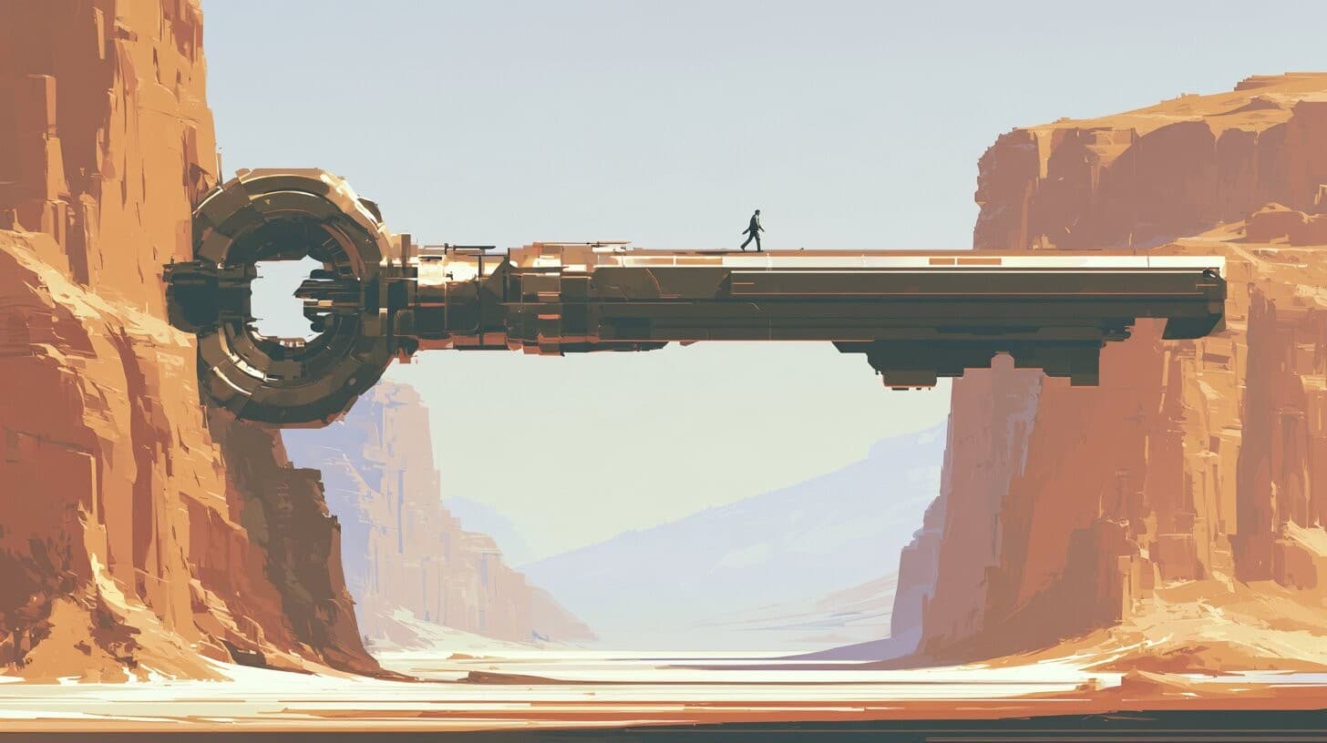 A key-shaped bridge across a canyon